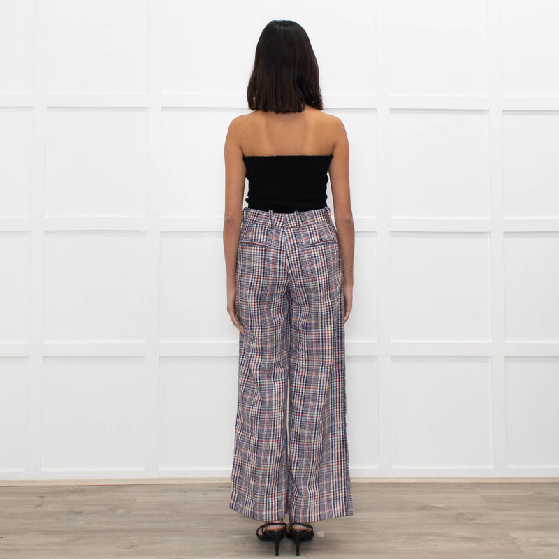 Joseph Cream Blue Red Mix Check Wide Leg Trousers