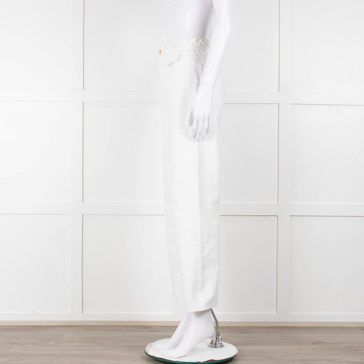 Sandro White Denim Braided Waist Front Pocket Detail Wide Leg Jeans