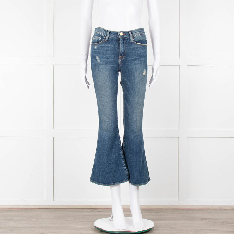 Frame Blue Denim Flared Cropped Jeans