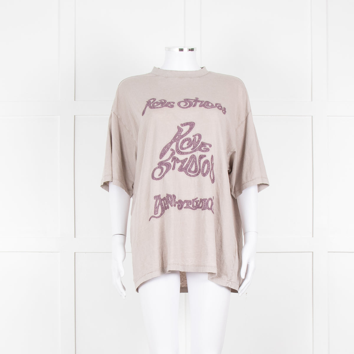 Acne Studios Grey Embroidered Slogan Oversized T-Shirt
