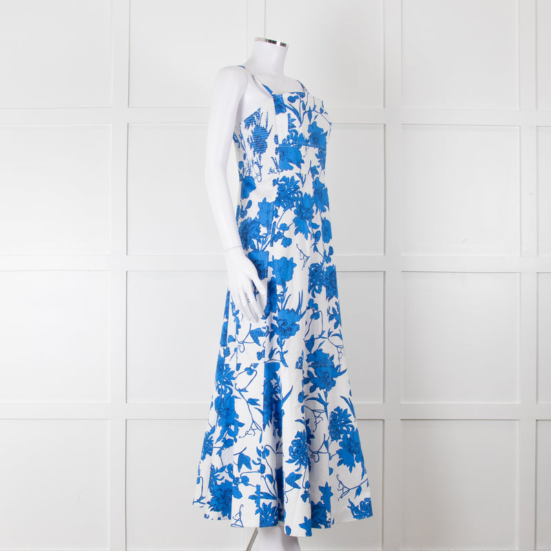 Me + Em Scribbled  Blue & White Flower Print Strappy Dress