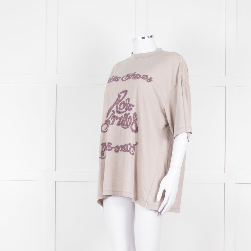 Acne Studios Grey Embroidered Slogan Oversized T-Shirt