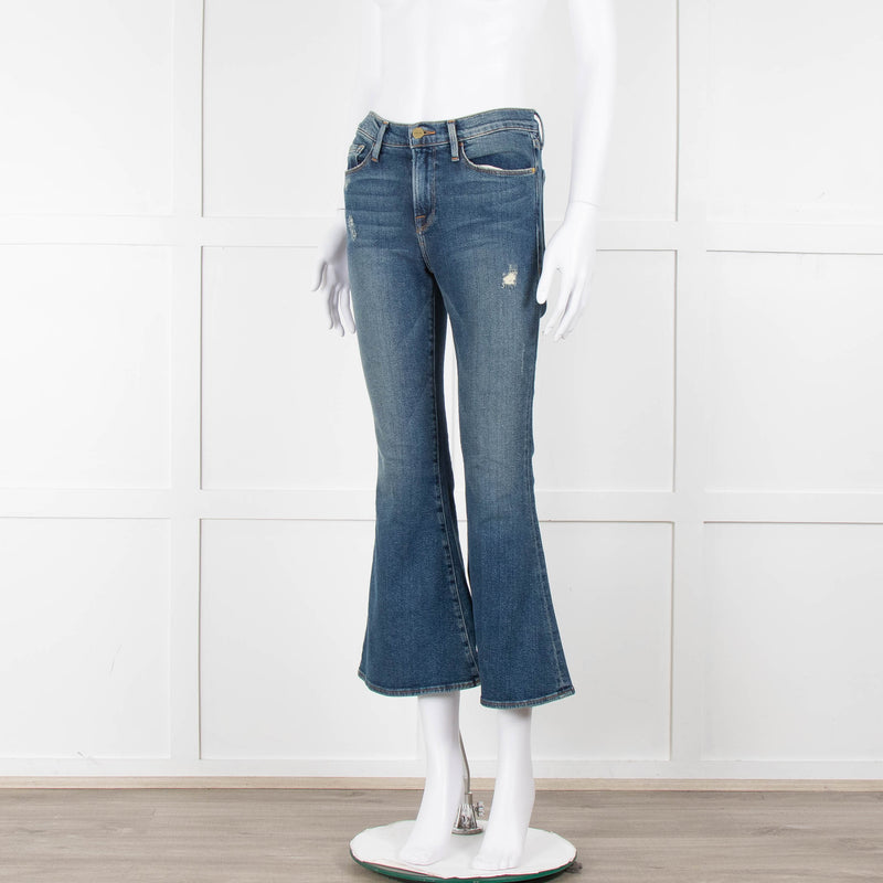 Frame Blue Denim Flared Cropped Jeans