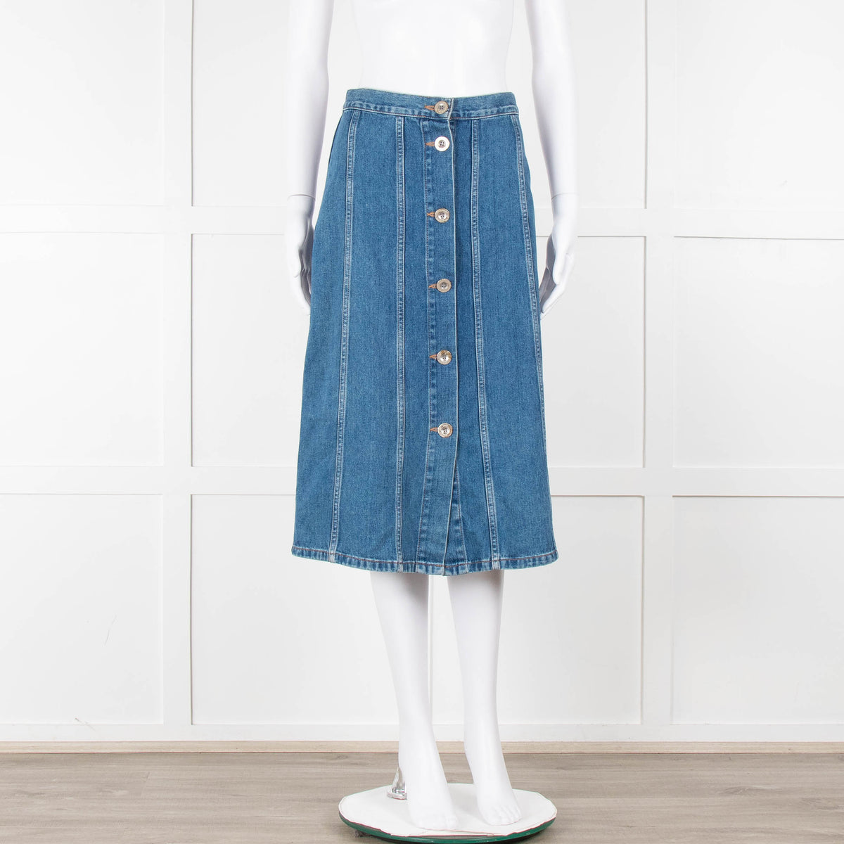 M.i.h Jeans Blue Denim Silver Front Button Detail Midi Skirt