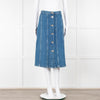 M.i.h Jeans Blue Denim Silver Front Button Detail Midi Skirt