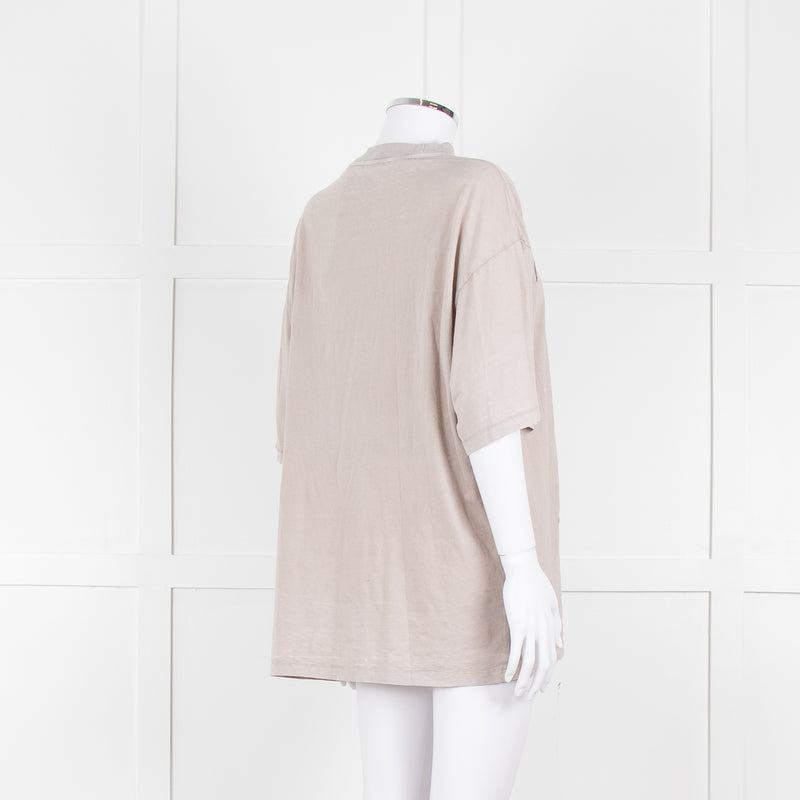 Acne Studios Grey Embroidered Slogan Oversized T-Shirt