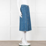 M.i.h Jeans Blue Denim Silver Front Button Detail Midi Skirt