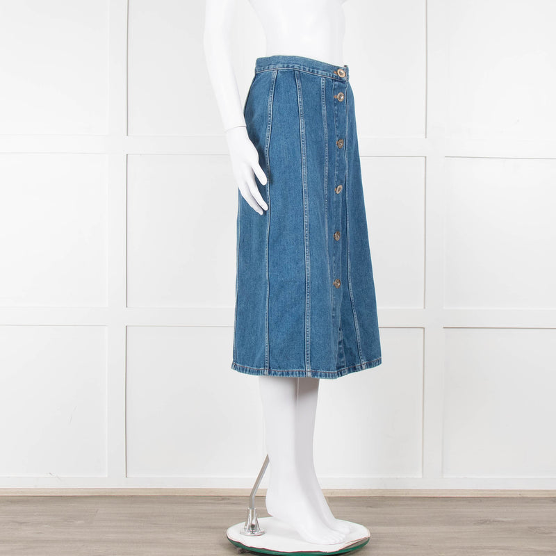 M.i.h Jeans Blue Denim Silver Front Button Detail Midi Skirt