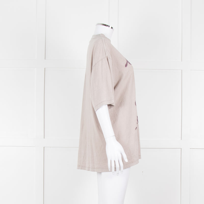 Acne Studios Grey Embroidered Slogan Oversized T-Shirt
