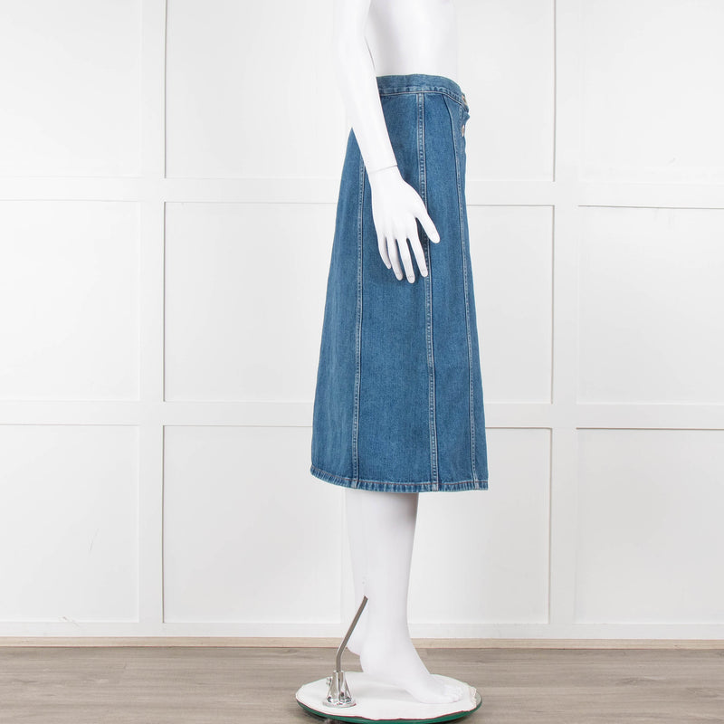 M.i.h Jeans Blue Denim Silver Front Button Detail Midi Skirt