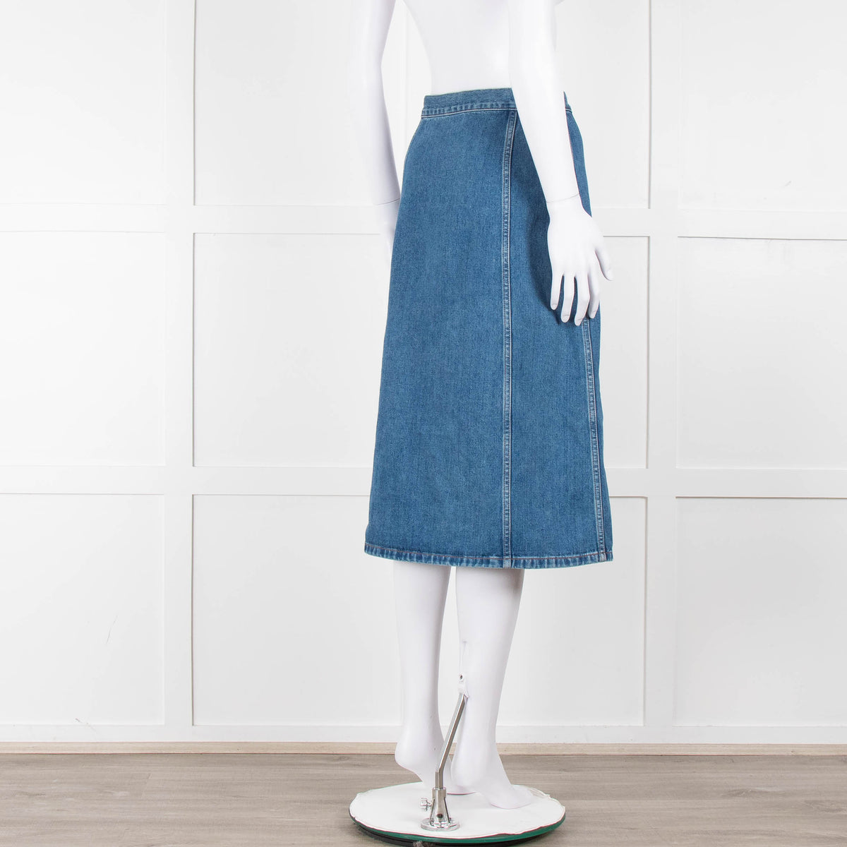 M.i.h Jeans Blue Denim Silver Front Button Detail Midi Skirt