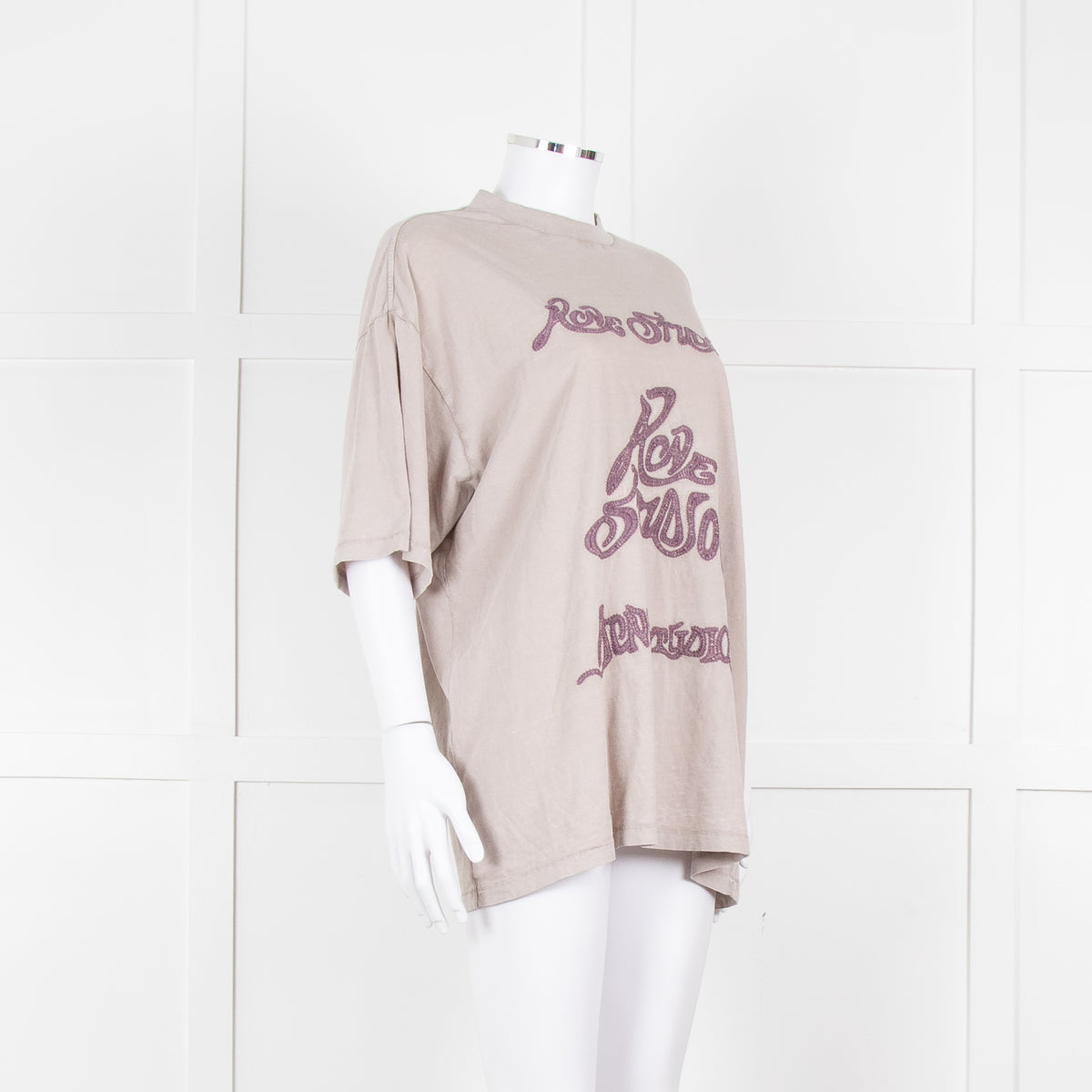 Acne Studios Grey Embroidered Slogan Oversized T-Shirt