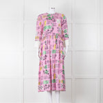 Marni Pink Silk Patterned Dress With White Cuffs