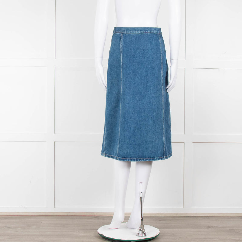 M.i.h Jeans Blue Denim Silver Front Button Detail Midi Skirt