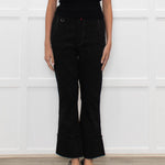 High Black Denim Flared Trousers