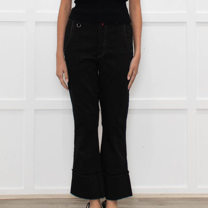 High Black Denim Flared Trousers