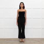 High Black Denim Flared Trousers