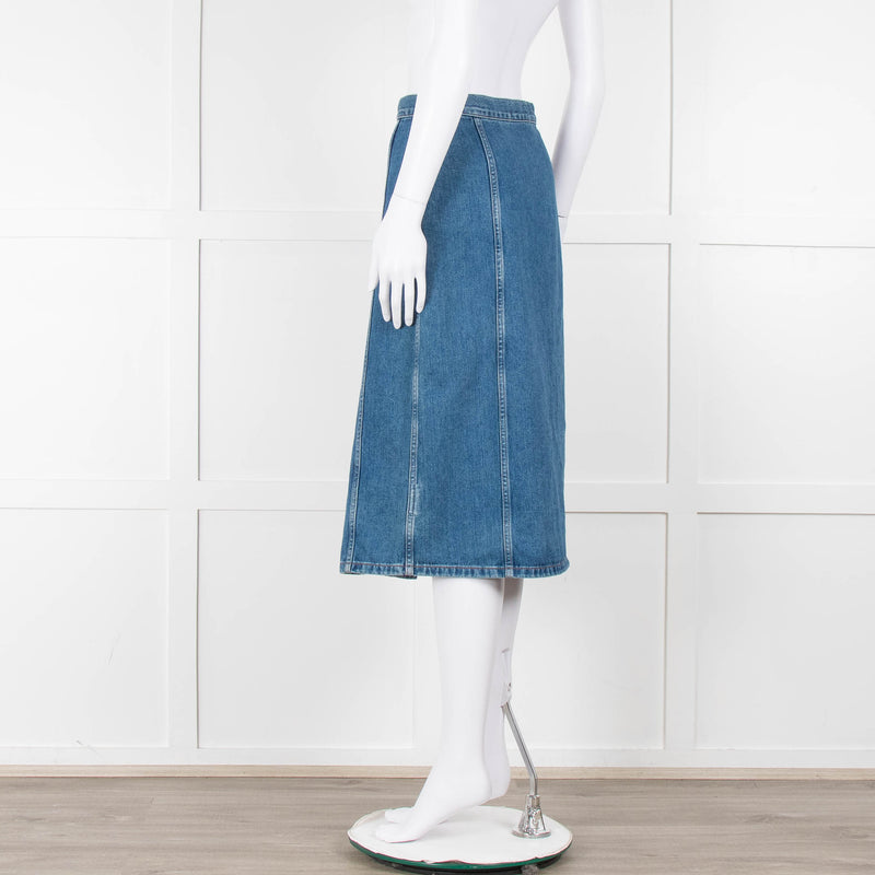 M.i.h Jeans Blue Denim Silver Front Button Detail Midi Skirt