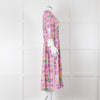 Marni Pink Silk Patterned Dress With White Cuffs