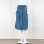 M.i.h Jeans Blue Denim Silver Front Button Detail Midi Skirt