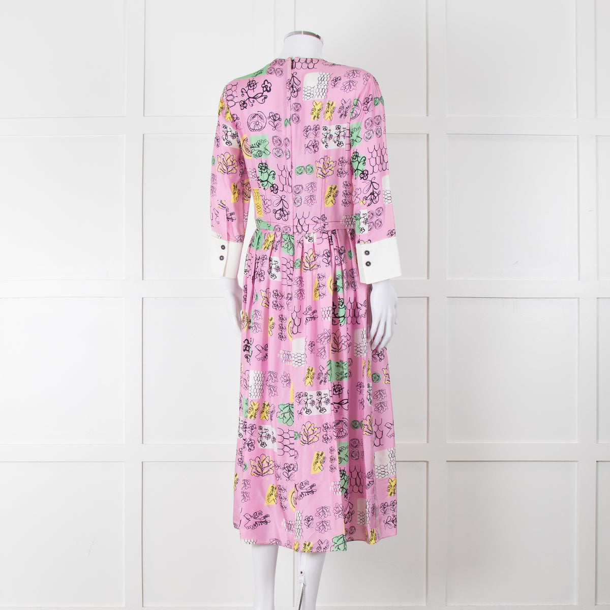 Marni Pink Silk Patterned Dress With White Cuffs