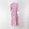 Marni Pink Silk Patterned Dress With White Cuffs