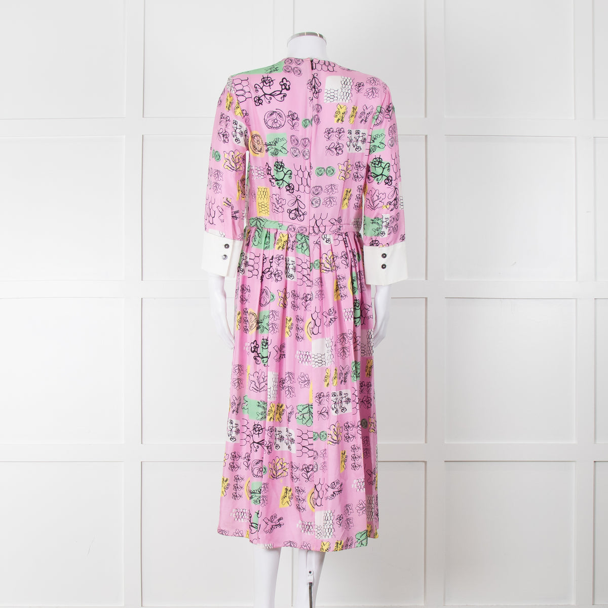 Marni Pink Silk Patterned Dress With White Cuffs