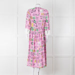 Marni Pink Silk Patterned Dress With White Cuffs