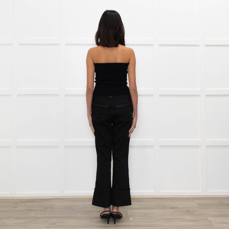 High Black Denim Flared Trousers