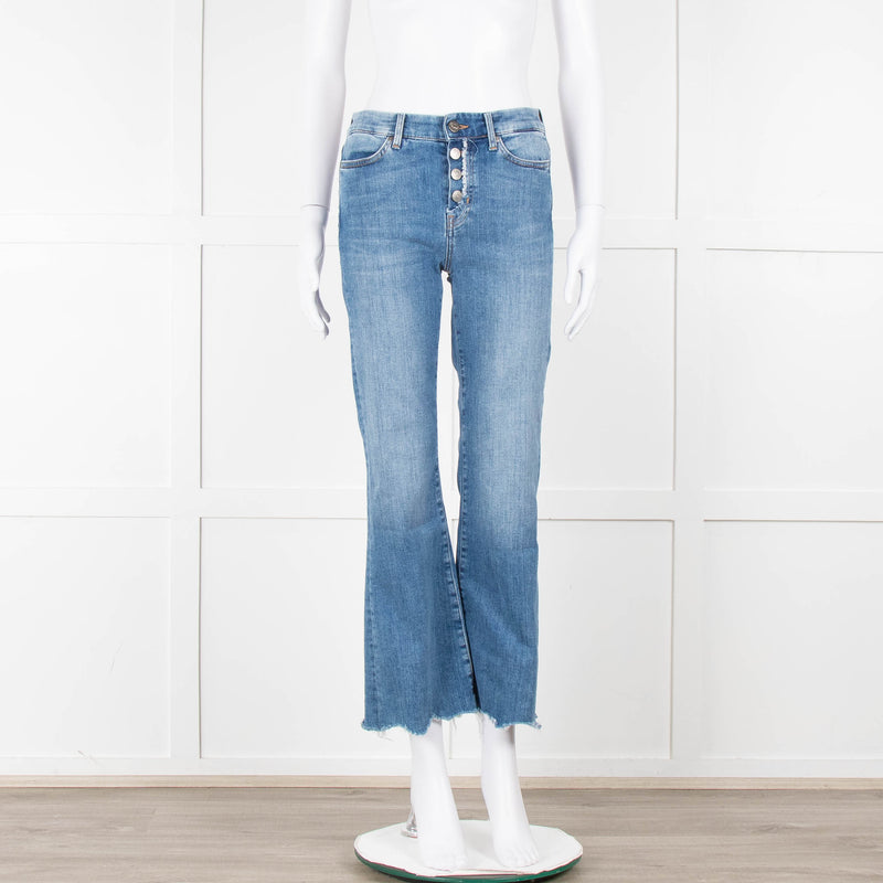 M.i.h Jeans Blue Denim Frayed Detail Flared Leg Jeans