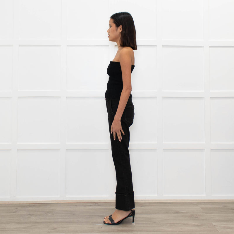 High Black Denim Flared Trousers