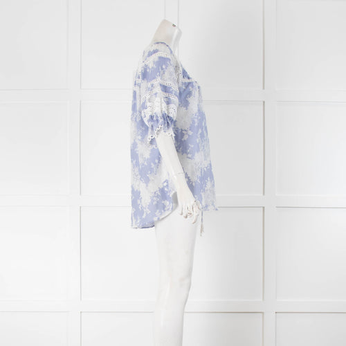 Marissa Webb Lilac & White Lace/Embroidery Short/Sleeve Top
