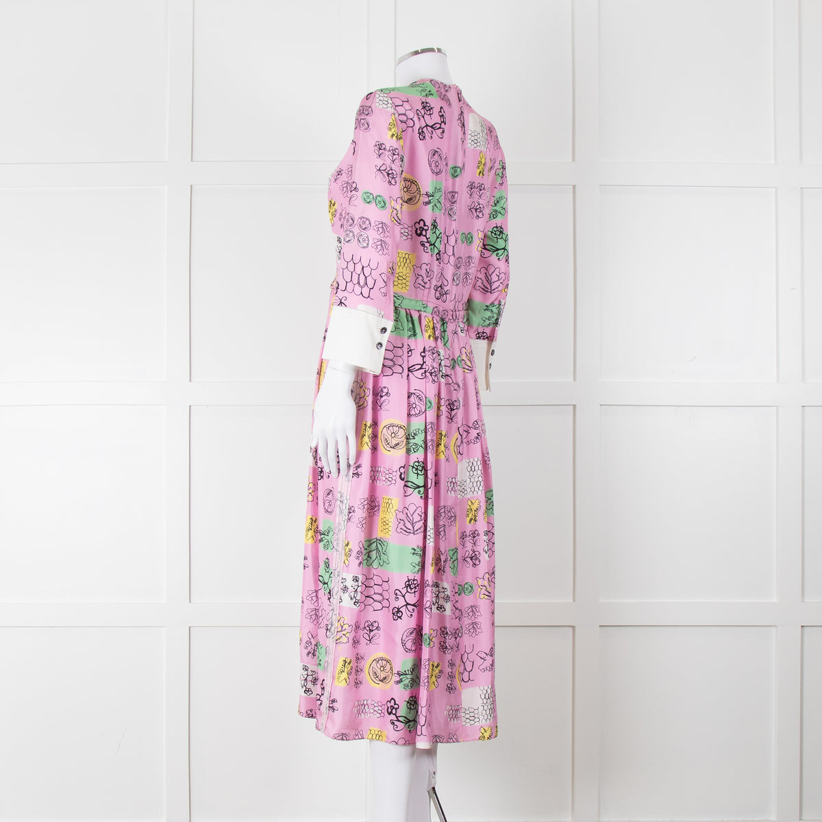 Marni Pink Silk Patterned Dress With White Cuffs