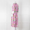 Marni Pink Silk Patterned Dress With White Cuffs