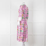 Marni Pink Silk Patterned Dress With White Cuffs