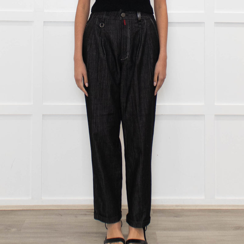 High Dark Denim High Waisted Trousers