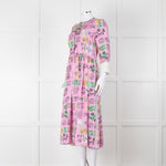 Marni Pink Silk Patterned Dress With White Cuffs