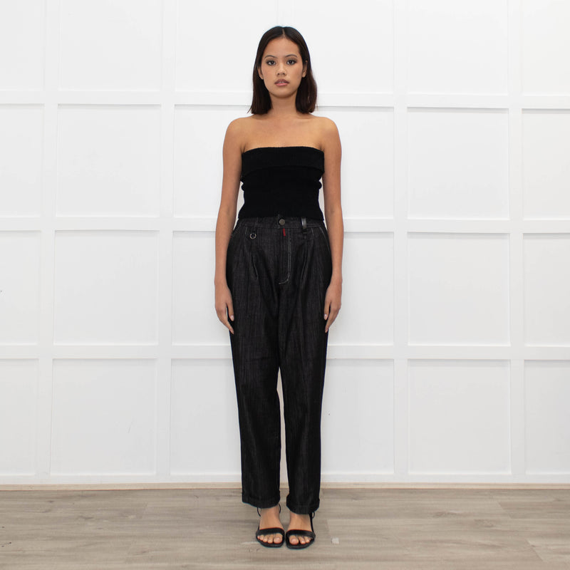 High Dark Denim High Waisted Trousers