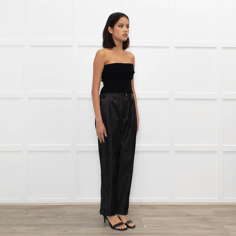 High Dark Denim High Waisted Trousers