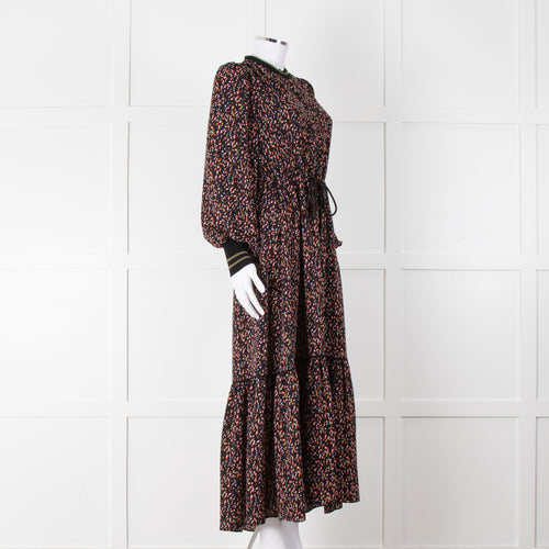 Me + Em Black Zip Front Dress With Multi Colour pattern