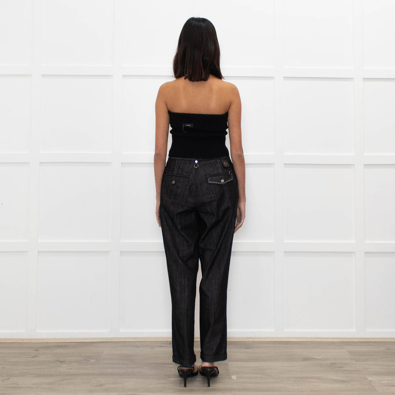 High Dark Denim High Waisted Trousers