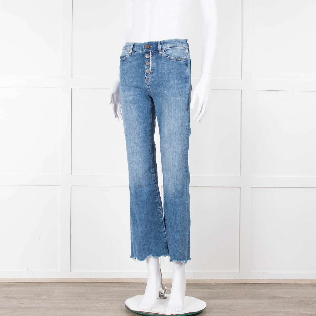 M.i.h Jeans Blue Denim Frayed Detail Flared Leg Jeans