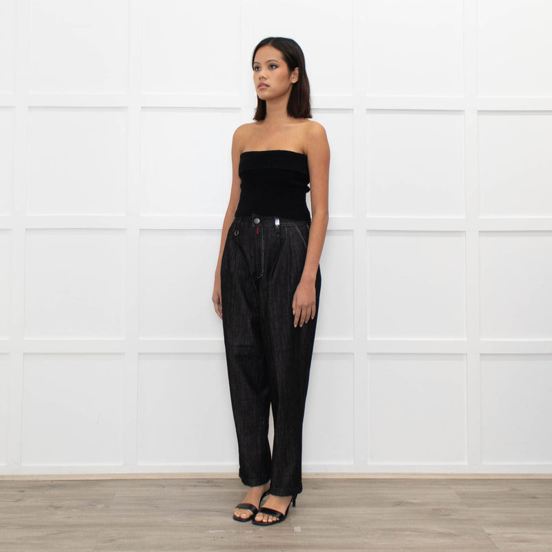 High Dark Denim High Waisted Trousers
