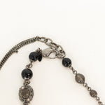 Chanel Gunmetal Silver Pearl Diamante CC Long Necklace