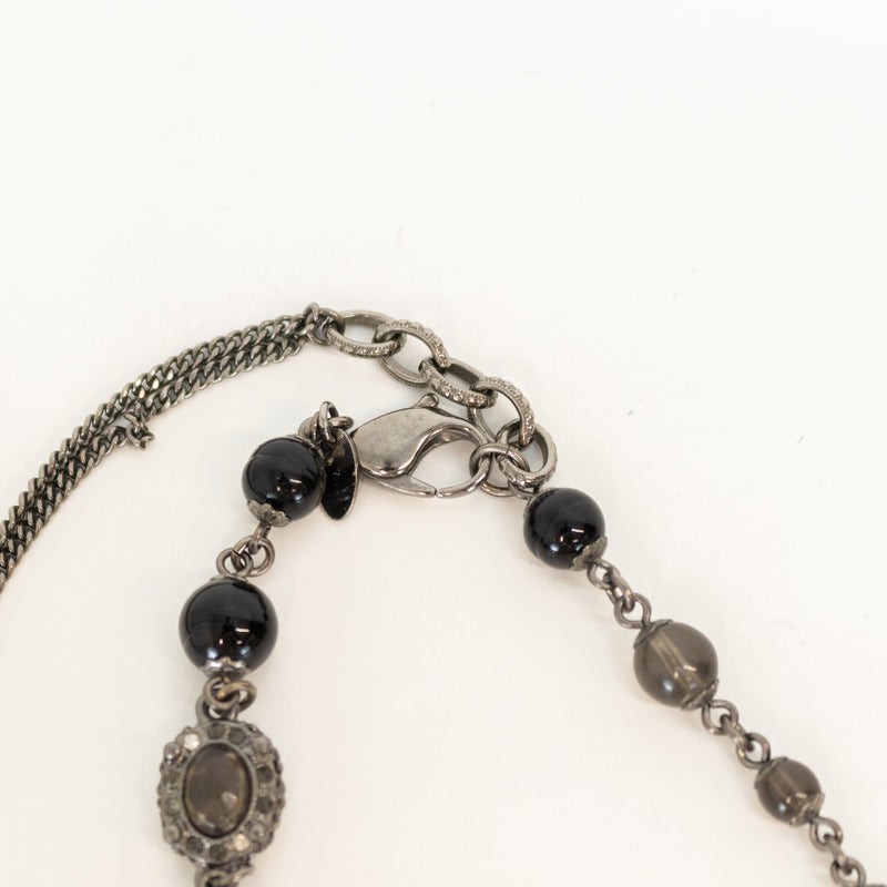 Chanel Gunmetal Silver Pearl Diamante CC Long Necklace