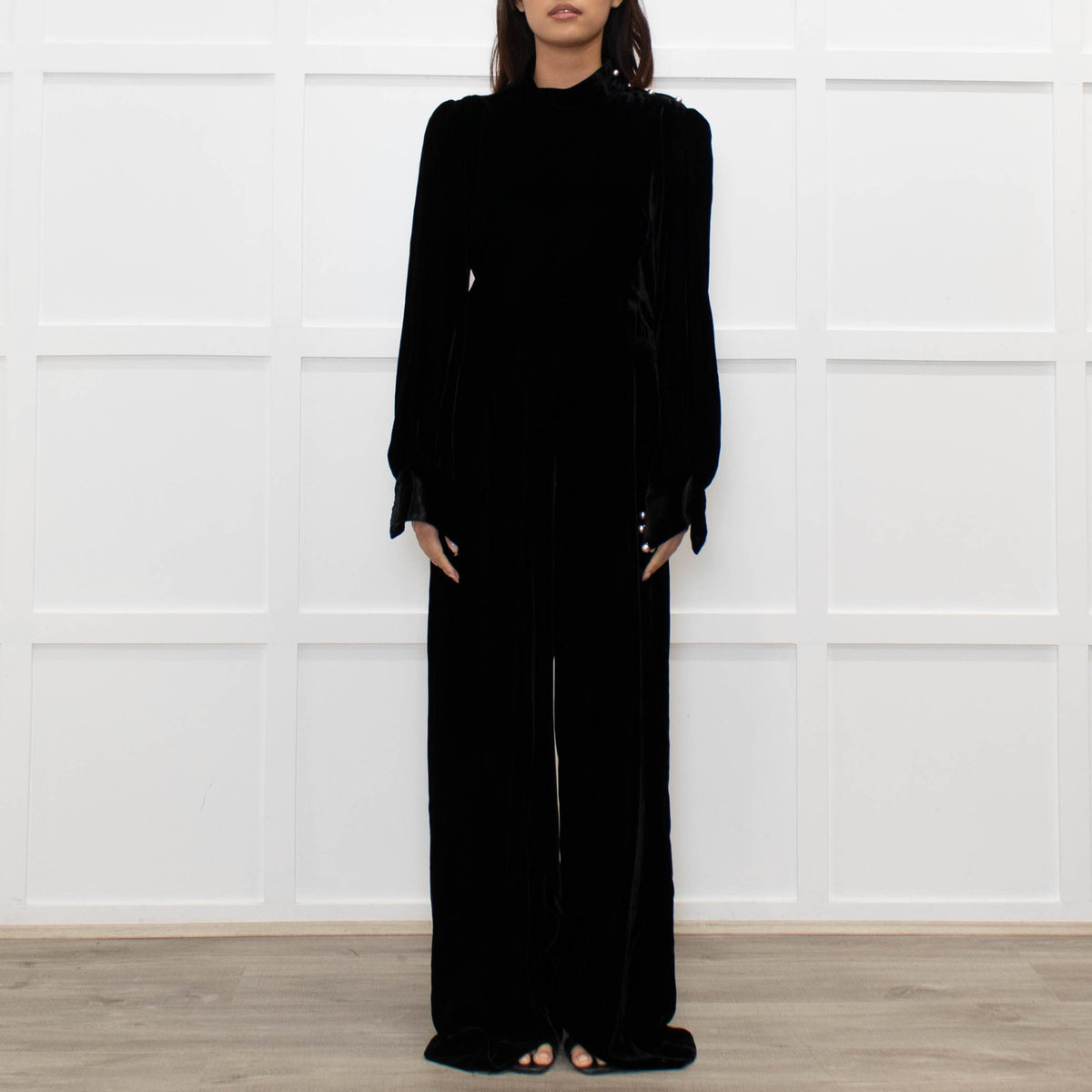 Jane Black Velvet Faux Pearl Detail Jumpsuit