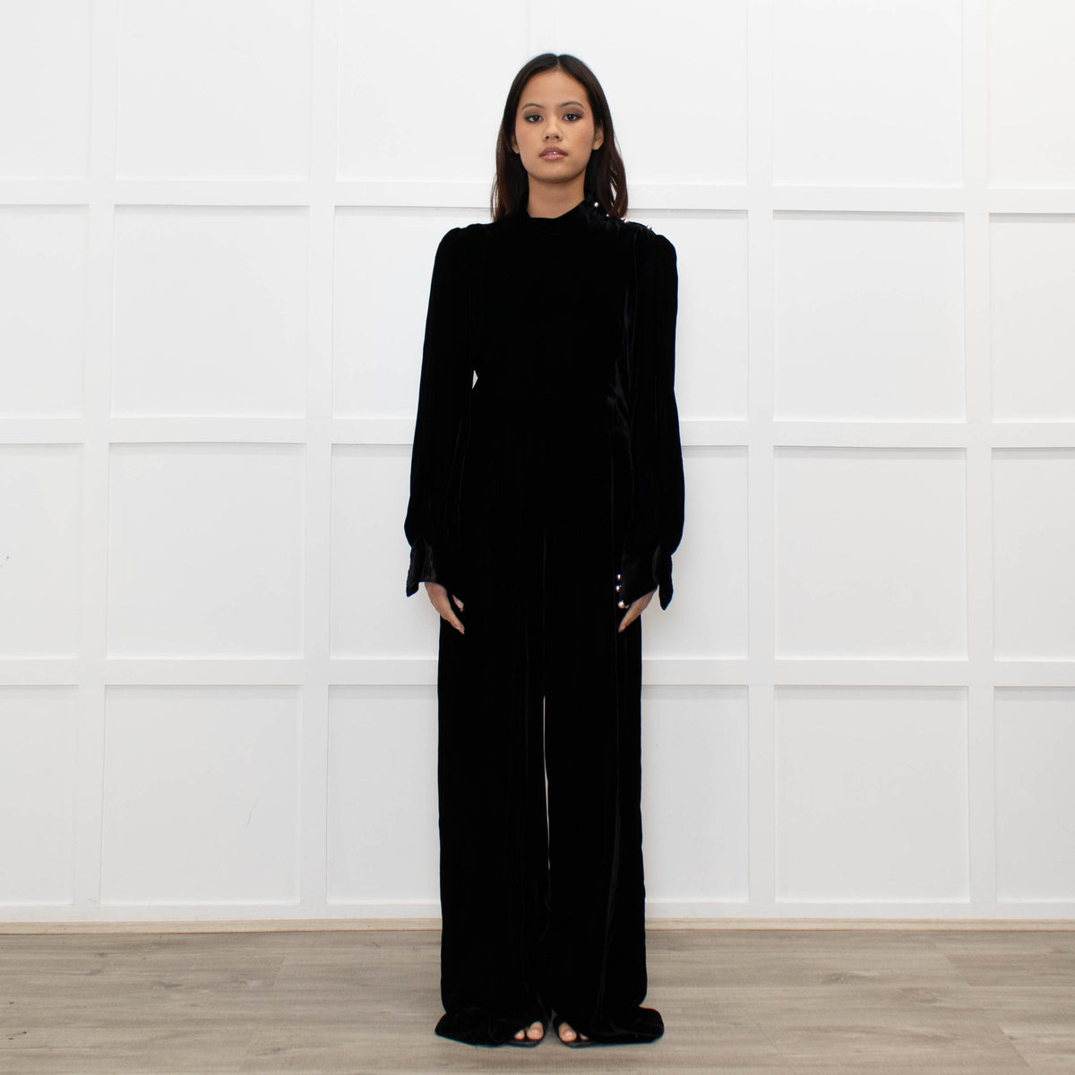 Jane Black Velvet Faux Pearl Detail Jumpsuit