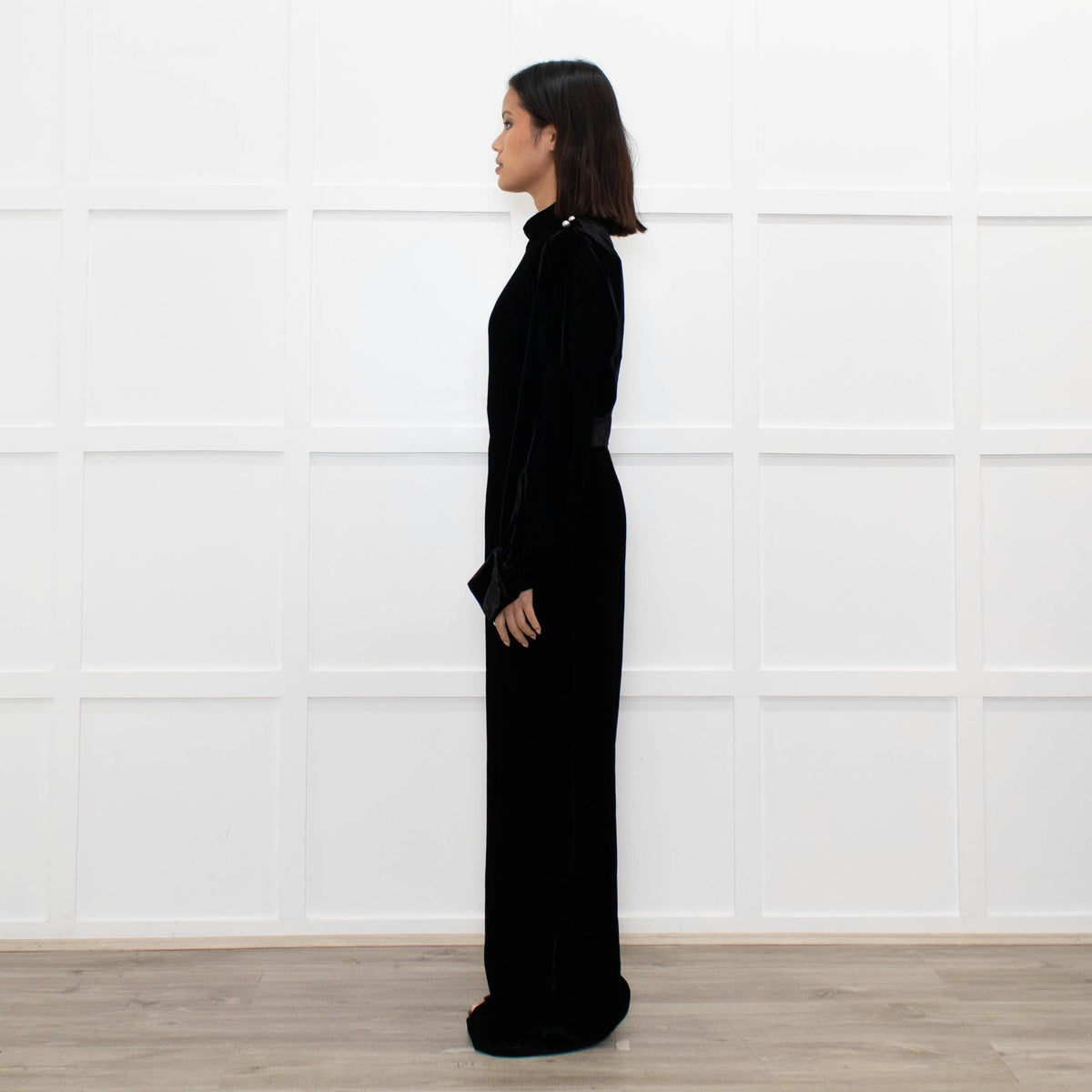 Jane Black Velvet Faux Pearl Detail Jumpsuit