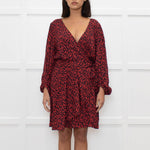 Iro Red Black Animal Print Wrap Mini Dress