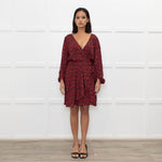 Iro Red Black Animal Print Wrap Mini Dress